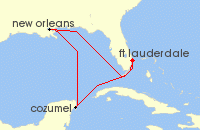 Cruise itinerary map for Holland America Line 7 Night Big Easy Cruise (131019)