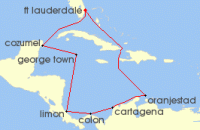 Cruise itinerary map for Princess Cruises 12 Night Southern Caribbean with Panama (141002)