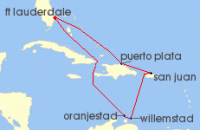 Cruise itinerary map for Princess Cruises 9 Night Southern Caribbean with Aruba (140994)