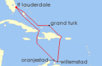 Cruise itinerary map for Celebrity Cruises 8 Night Aruba, Curacao & Grand Turk (140702)