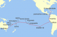 Cruise itinerary map for Holland America Line 35 Night Grand World Voyage (134498)