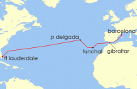 Cruise itinerary map for Holland America Line 14 Night Cultural Crossing With Azores (123225)