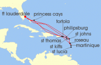 Cruise itinerary map for Princess Cruises 20 Night Caribbean Explorer (99862)
