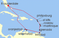 Cruise itinerary map for Princess Cruises 14 Night Circle Caribbean (127976)