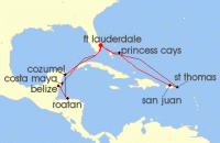 Cruise itinerary map for Princess Cruises 14 Night Eastern/Western Caribbean Adventurer (99693)