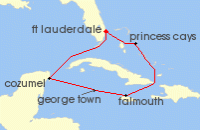Cruise itinerary map for Princess Cruises 7 Night Western Caribbean with Grand Cayman (44312)