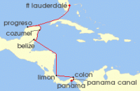 Cruise itinerary map for Viking Cruises 10 Night Classic Panama Canal Passage (138099)