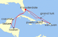 Cruise itinerary map for Princess Cruises 14 Night Eastern/Western Caribbean Adventurer (141182)