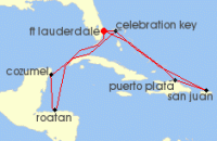 Cruise itinerary map for Princess Cruises 14 Night Eastern/Western Caribbean Adventurer (141203)