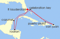 Cruise itinerary map for Princess Cruises 14 Night Eastern/Western Caribbean Adventurer (141210)