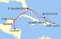 Cruise itinerary map for Princess Cruises 14 Night Eastern/Western Caribbean Adventurer (141216)