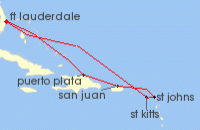 Cruise itinerary map for Celebrity Cruises 8 Night Antigua, St. Kitts, San Juan & Puerto Plata (116194)