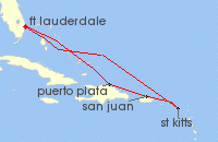 Cruise itinerary map for Princess Cruises 7 Night Eastern Caribbean with St. Kitts (140904)