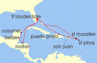 Cruise itinerary map for Princess Cruises 14 Night Eastern/Western Caribbean Adventurer Holiday (132558)