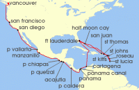 Cruise itinerary map for Holland America Line 34 Night Panama Canal & Eastern Caribbean (138827)