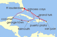 Cruise itinerary map for Princess Cruises 14 Night Eastern/Western Caribbean Adventurer (140907)