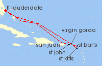 Cruise itinerary map for Silversea Cruises 10 Night Fort Lauderdale, Florida To Fort Lauderdale, Florida (124430)