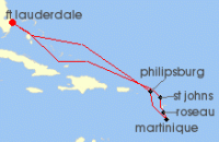 Cruise itinerary map for Celebrity Cruises 9 Night Antigua, Dominica, Martinique, St. Maarten (128028)