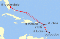 Cruise itinerary map for Celebrity Cruises 10 Night Best of Southern Caribbean (141262)