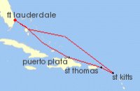 Cruise itinerary map for Celebrity Cruises 7 Night St. Thomas & St. Kitts Holiday (128626)