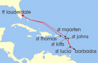 Cruise itinerary map for Princess Cruises 11 Night Southern Caribbean with Barbados (141052)