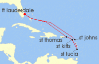 Cruise itinerary map for Celebrity Cruises 9 Night Antigua, St. Lucia, St. Kitts, St. Thomas (128031)