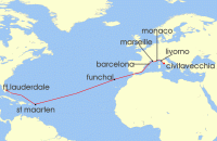 Cruise itinerary map for Viking Cruises 20 Night Atlantic & Mediterranean Horizons (141057)