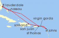 Cruise itinerary map for Crystal Cruises 10 Night The Americas & Caribbean - Fort Lauderdale To Fort Lauderdale (135631)