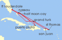 Cruise itinerary map for Holland America Line 14 Night Eastern Caribbean: Bahamas & San Juan (119762)