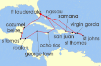 Cruise itinerary map for Crystal Cruises 21 Night The Americas & Caribbean - Fort Lauderdale To Fort Lauderdale (137547)