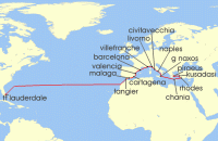 Cruise itinerary map for Holland America Line 25 Night Mediterranean Crossing: Spain & Italy (135460)