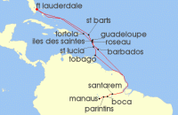Cruise itinerary map for Crystal Cruises 25 Night South America - Fort Lauderdale To Fort Lauderdale (142268)