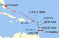 Cruise itinerary map for Silversea Cruises 10 Night Fort Lauderdale, Florida To Bridgetown (133175)