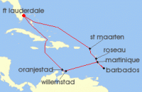 Cruise itinerary map for Princess Cruises 12 Night Southern Caribbean with Aruba (140993)