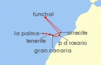 Cruise itinerary map for MSC Cruises 7 Night Canary Islands and Madeira (133470)