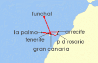 Cruise itinerary map for MSC Cruises 9 Night Canary Islands and Madeira (130626)