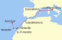 Cruise itinerary map for MSC Cruises 9 Night Canary Islands and Madeira (143405)