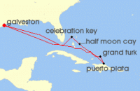 Cruise itinerary map for Carnival Cruises 10 Night Eastern Caribbean (113217)
