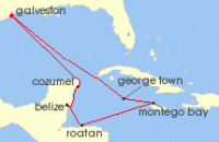 Cruise itinerary map for Carnival Cruises 10 Night Western Caribbean (113222)