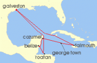 Cruise itinerary map for Royal Caribbean Cruises 10 Night Western Caribbean Cruise (131770)