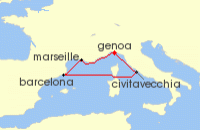 Cruise itinerary map for MSC Cruises 5 Night Mediterranean (128900)