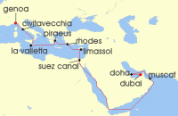 Cruise itinerary map for MSC Cruises 20 Night MSC Grand Voyages (133297)