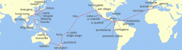 Cruise itinerary map for MSC Cruises 91 Night World Cruise (139409)