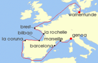 Cruise itinerary map for MSC Cruises 11 Night Northern Europe (139413)