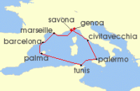 Cruise itinerary map for Costa Cruises 8 Night Western Mediterranean from Genoa (139242)