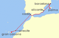 Cruise itinerary map for AIDA 7 Nacht Von Gran Canaria nach Mallorca 1 (105656)
