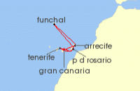Cruise itinerary map for MSC Cruises 7 Night Canary Islands and Madeira (140341)