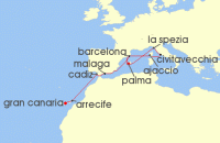 Cruise itinerary map for AIDA 14 Nacht Kanaren & Mittelmeer ab Gran Canaria (134761)