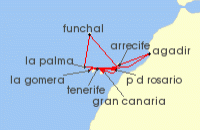 Cruise itinerary map for AIDA 14 Nacht Grose Kanaren-Reise mit Madeira & Marokko (136972)