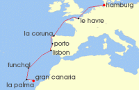 Cruise itinerary map for AIDA 10 Nacht Von Gran Canaria nach Hamburg (122995)